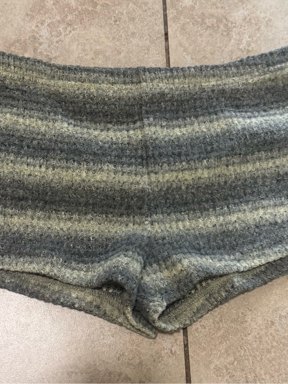 Cozy Striped Knit Lounge Shorts - Grey